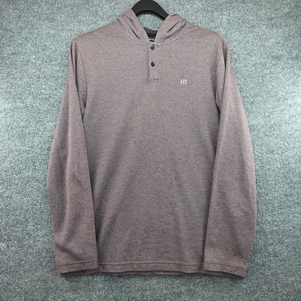 Travis Mathew Mens Burgundy Micro Pattern Henley Hoodie Long Sleeve Shirt Size M